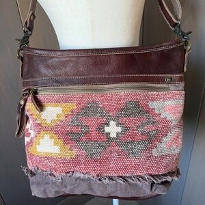 MYRA Leather Canvas Rug Shoulder Crossbody Bag
